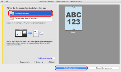 ScanSnap Manager - Bild erfassen und Datei speichern