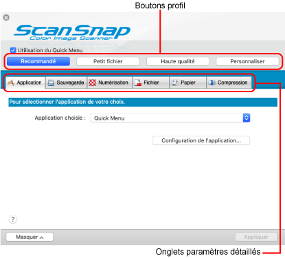 Fenêtre Configuration du ScanSnap
