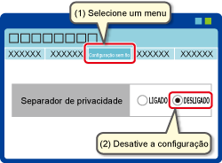 Exemplo da alteração das configurações da partir do browser da Web