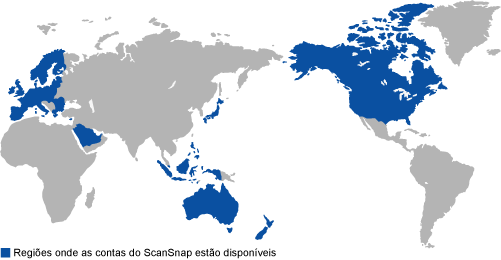 Regiões onde as contas do ScanSnap estão disponíveis